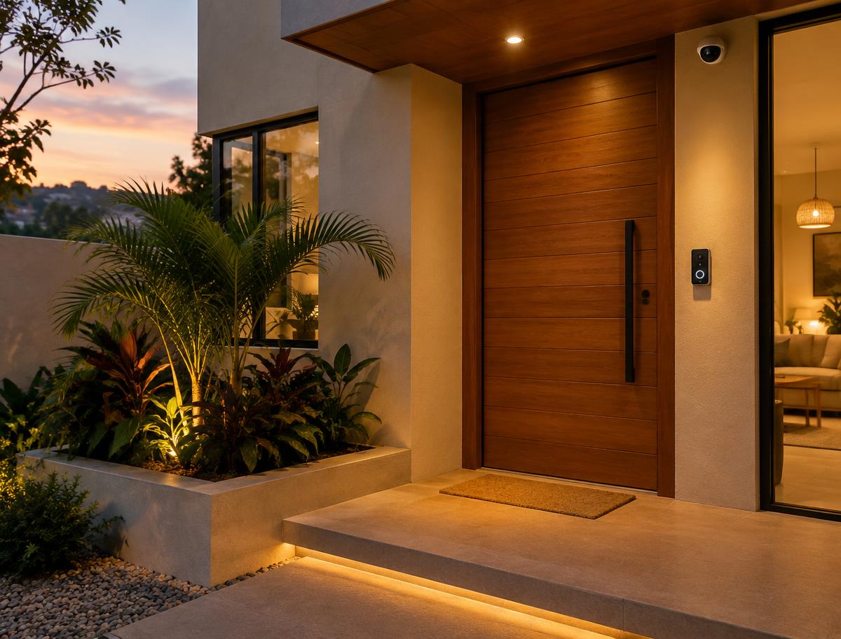 Entrada de una vivienda contemporánea con videoportero
